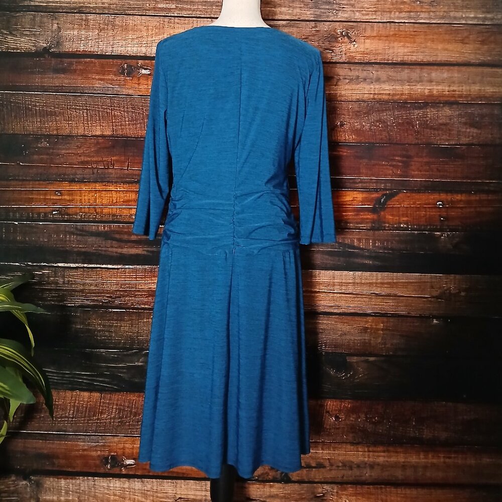 Rabbit Rabbit Rabbit Designs Dress 12 Blue Cowl Neck Ruched 3/4 Sleeve - Picture 5 of 9